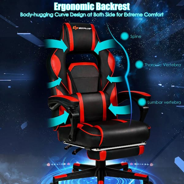 Massage Gaming Chair with Footrest Lumbar Support and Headrest - Costway