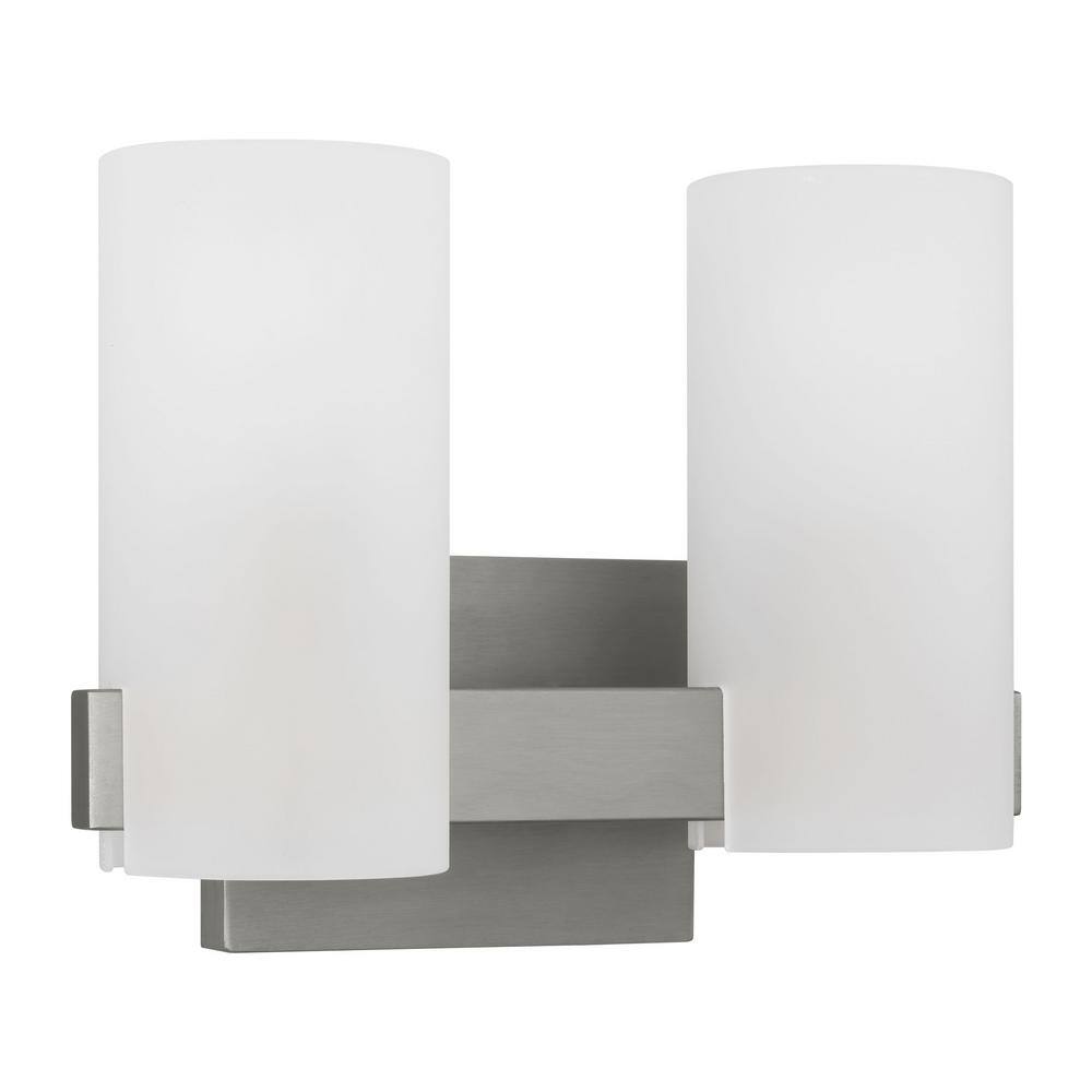 Rhode Medium Brushed Steel Vanity Light with Etched Glass Shades