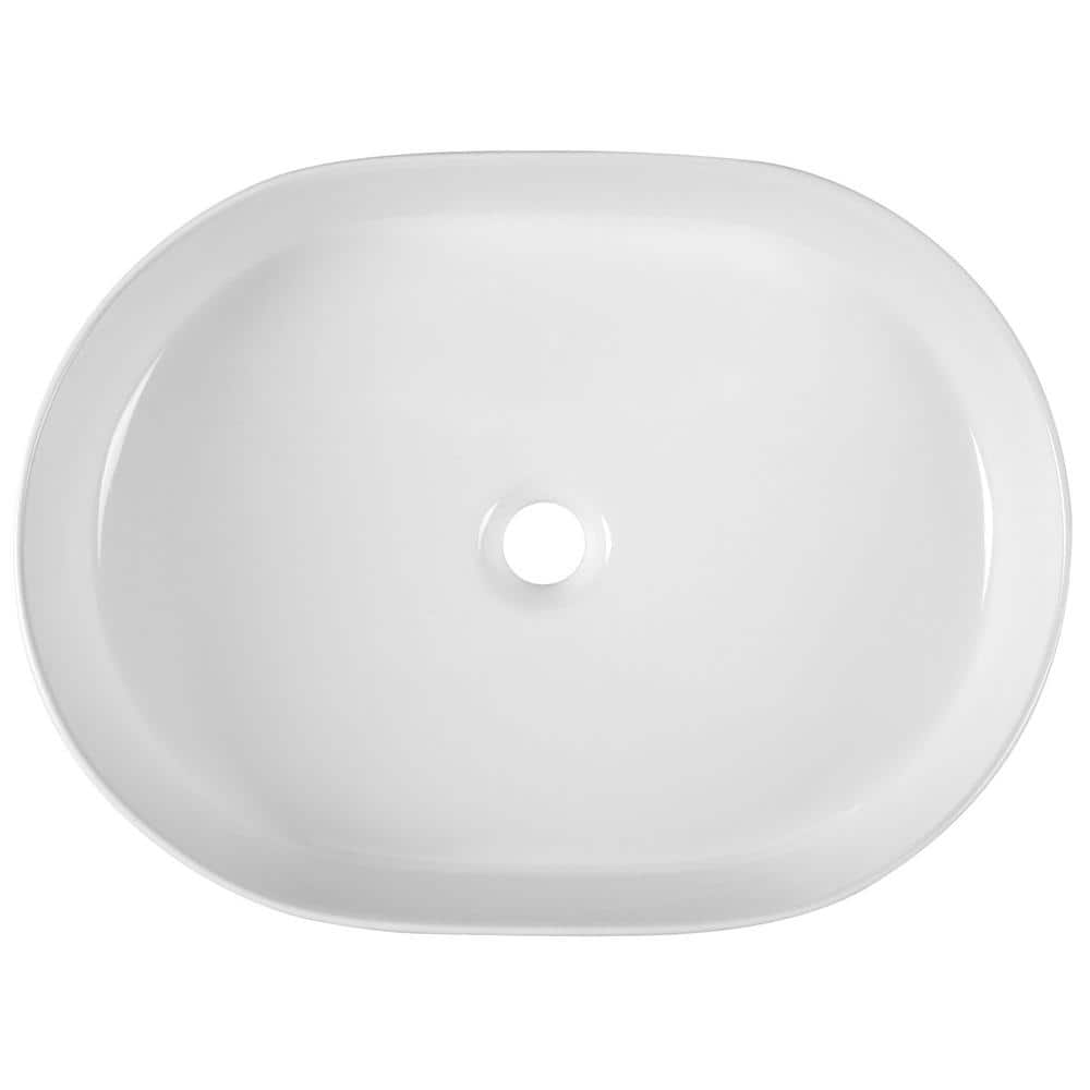 White Ceramic Rectangular Above-Counter Bathroom Vessel Sink