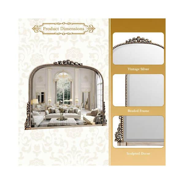 Vintage Silver 35.5 in. W x 26.5 in. H Classic Arched PU Framed Wall Mirror Bathroom Vanity Mirror