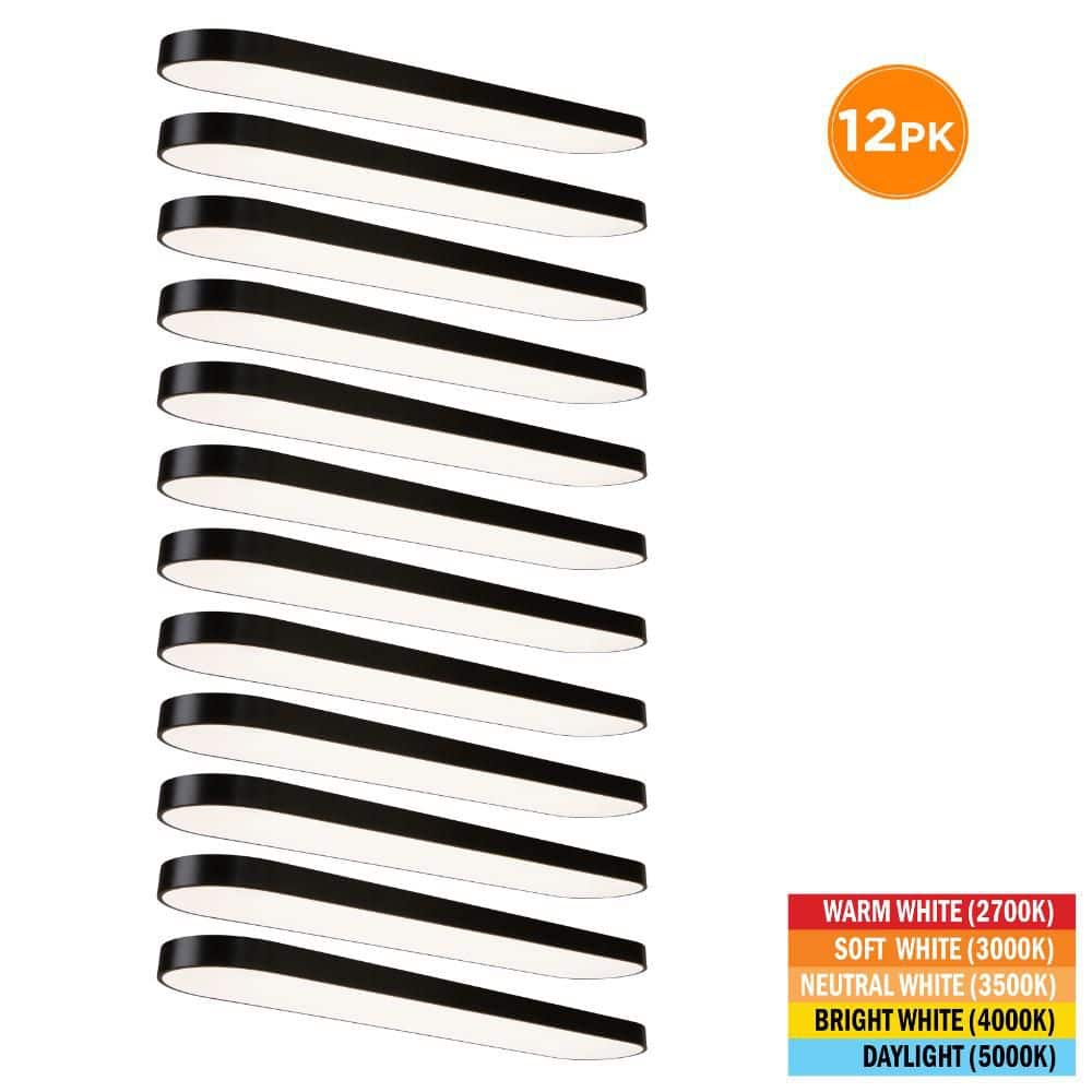 12-Pack 4 ft. x 10 in. Black LED Flush Mount Ceiling Light Fixture 2700K 3000K 3500K 4000K 5000K 4000 Lumens 55Watt 120V price history on PriceWatchPro