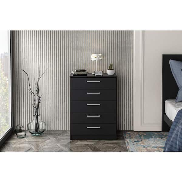Polifurniture Juliette 5-Drawer Black Chest of Drawers (26.25 in. W x 14.25 in. D x 36 in. H)
