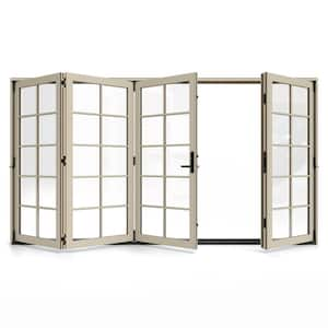 W5500 124 in. x 80 in. Desert Sand RightHand/Outswing Aluminum CladWood 4-Panel Prehung Folding Patio Door w/10Lite Grid