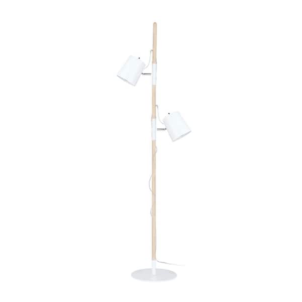 Aspen Creative Corporation 61-1/2 in. Matte White Adjustable Tree Floor Lamp with 2-Metal Lamp Shades