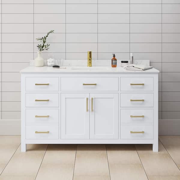 Wyndham Collection Beckett 60 in. W x 22 in. D x 35 in. H Single Sink Bath Vanity in White with Carrara Cultured Marble Top
