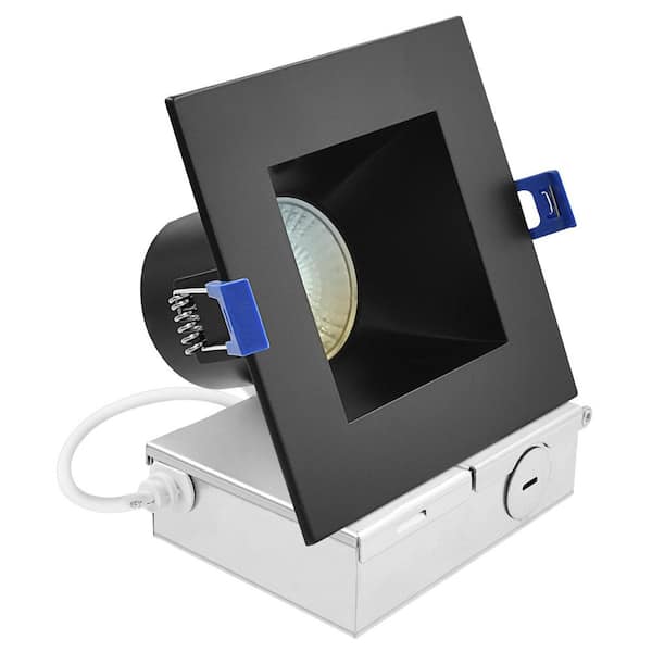 4 in. Square Integrated LED Recessed Light J-Box 12W 5CCT 840LM Dimmable Canless Downlight Wet Rated IC Rated Black