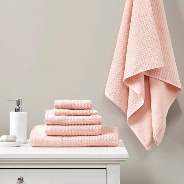 Spa Waffle 6-Piece Pink Cotton Jacquard Antimicrobial Towels Set