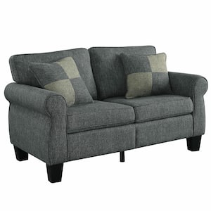 Kentper 58 in. Dark Gray Polyester 2-Seat Loveseat with 2 pillows