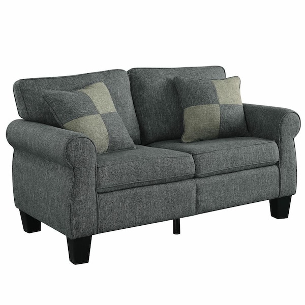 Furniture of America Kentper 58 in. Dark Gray Polyester 2-Seat Loveseat with 2 pillows