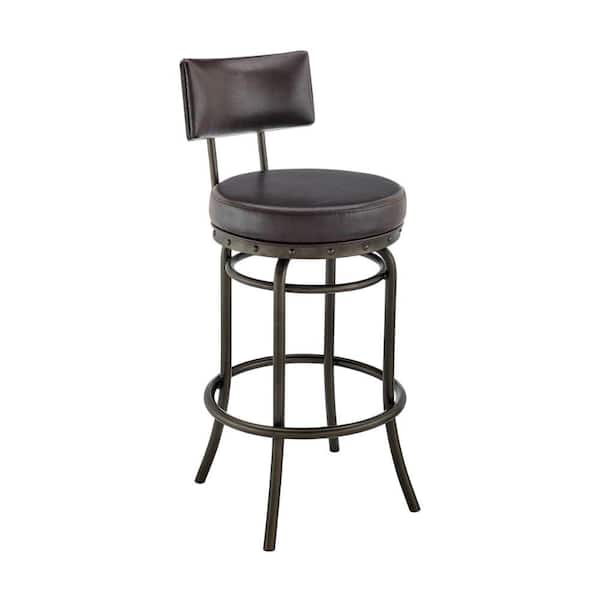 Benjara 30 in. Brown Low Back Metal Frame Bar Stool with Faux Leather Seat