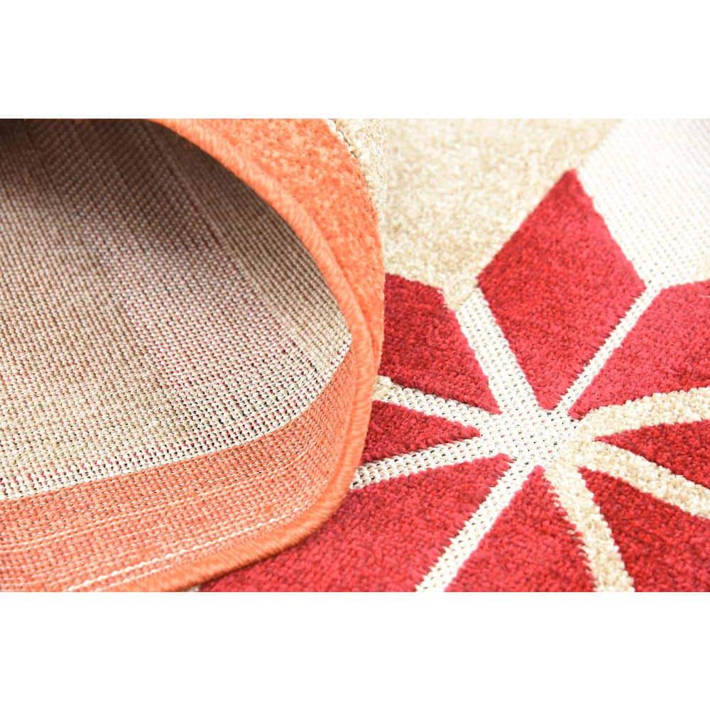 Burgundy and Beige Geometric 8' x 10' Outdoor Area Rug