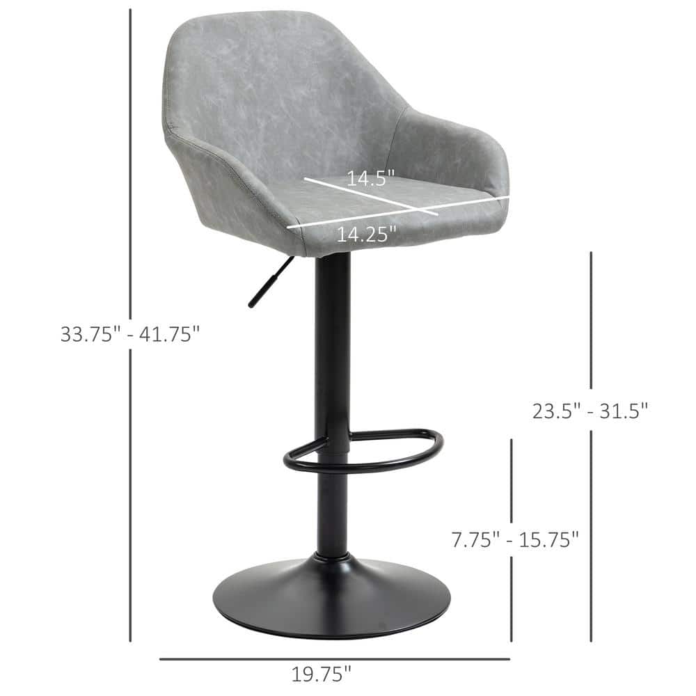 Gray Adjustable Swivel Bar Stools with Flared Arms, Set of 2