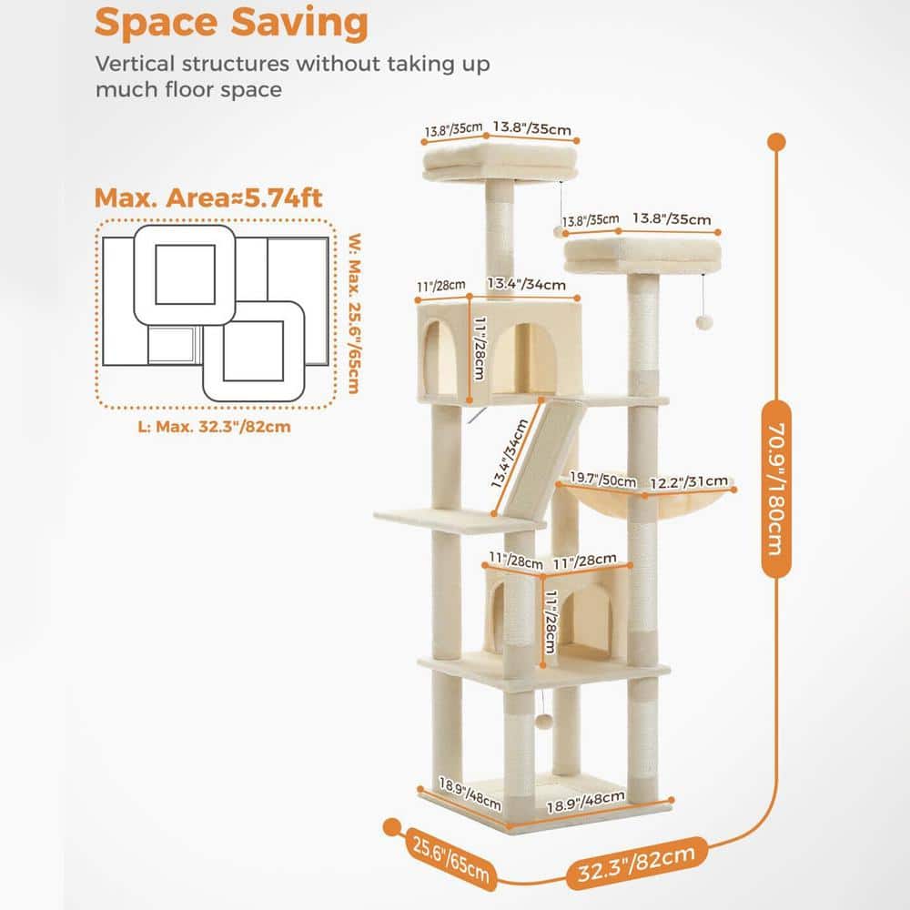Beige Multi-Level Cat Tower with Sisal Scratching Posts