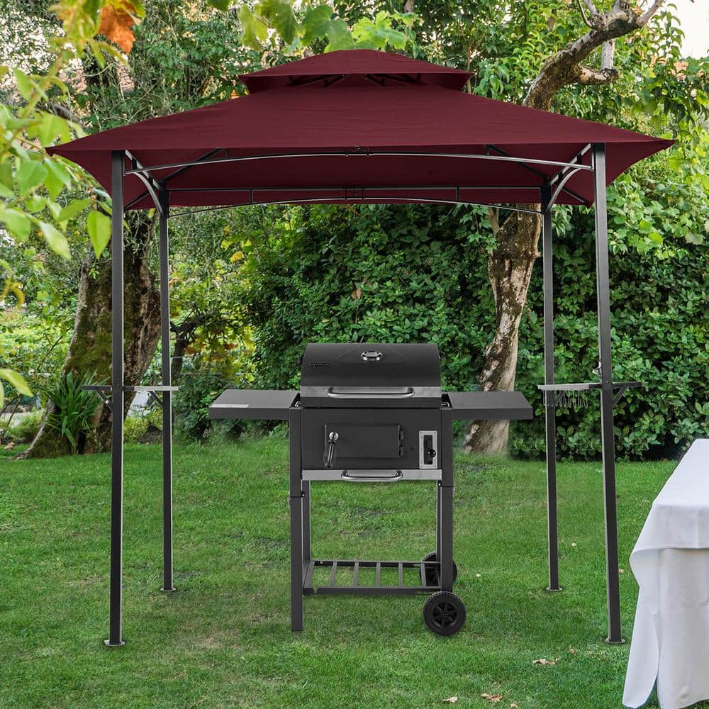 5 ft. x 8 ft. Burgundy Outdoor Grill Gazebo, Double Tier Soft Top Canopy an