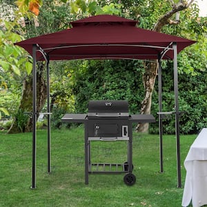 5 ft. x 8 ft. Burgundy Outdoor Grill Gazebo, Double Tier Soft Top Canopy and Steel with Hook and Bar Counters