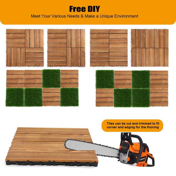 1 ft. x 1 ft. Plastic Interlock Square Deck Tile in Brown Include 36-Piece DIY and 8-Piece Simulated Lawn Tile (44-Pack)