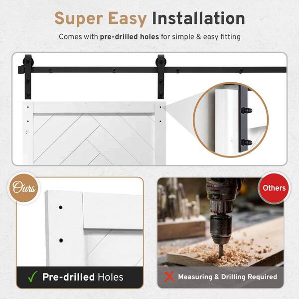 Unbranded - 42 in. x 84 in. Herringbone Dark Chocolate Alder Wood Interior Barn Door Slab with Sliding Door Hardware Kit