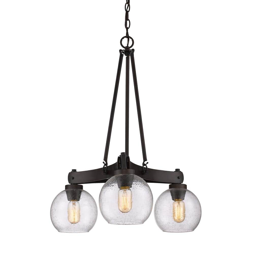 Rustic Mini Chandelier in Rubbed Bronze with Seeded Glass