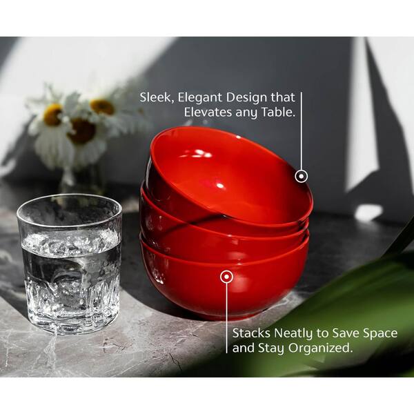 Wudkey 20 fl. oz. Red Ceramic Porcelain Cereal and Soup Bowls with