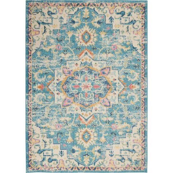 Nourison Passion Ivory/Light Blue 7 ft. x 10 ft. Persian Vintage Area Rug