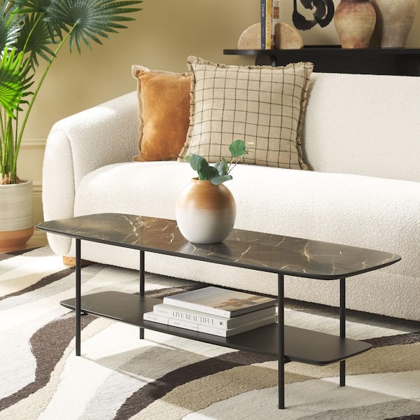 Kayleigh 47.3 in. Dark Sandstone/Matte Black Rectangle Wood Coffee Table