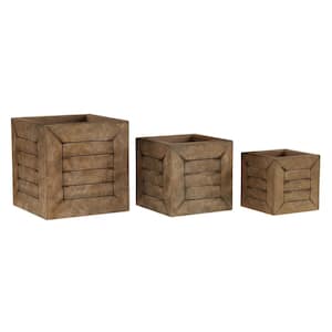 Indoor or Outdoor Mocha Brown Fiber Clay Square Planter (3-Pack)