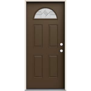 36 in. x 80 in. Left-Hand Fan Lite Caldwell Decorative Glass Dark Chocolate Steel Prehung Front Door
