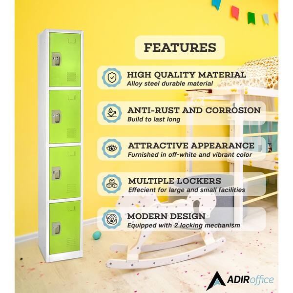 AdirOffice - 629-Series 72 in. H 4-Tier Steel Key Lock 4-Shelf Storage Locker Free Standing Cabinets in Green (4-Pack)