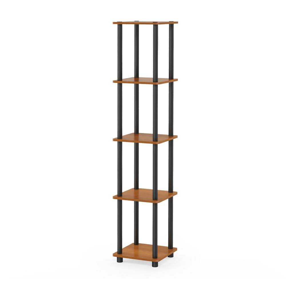 Adjustable Black and Light Cherry 5-Tier Corner Bookshelf