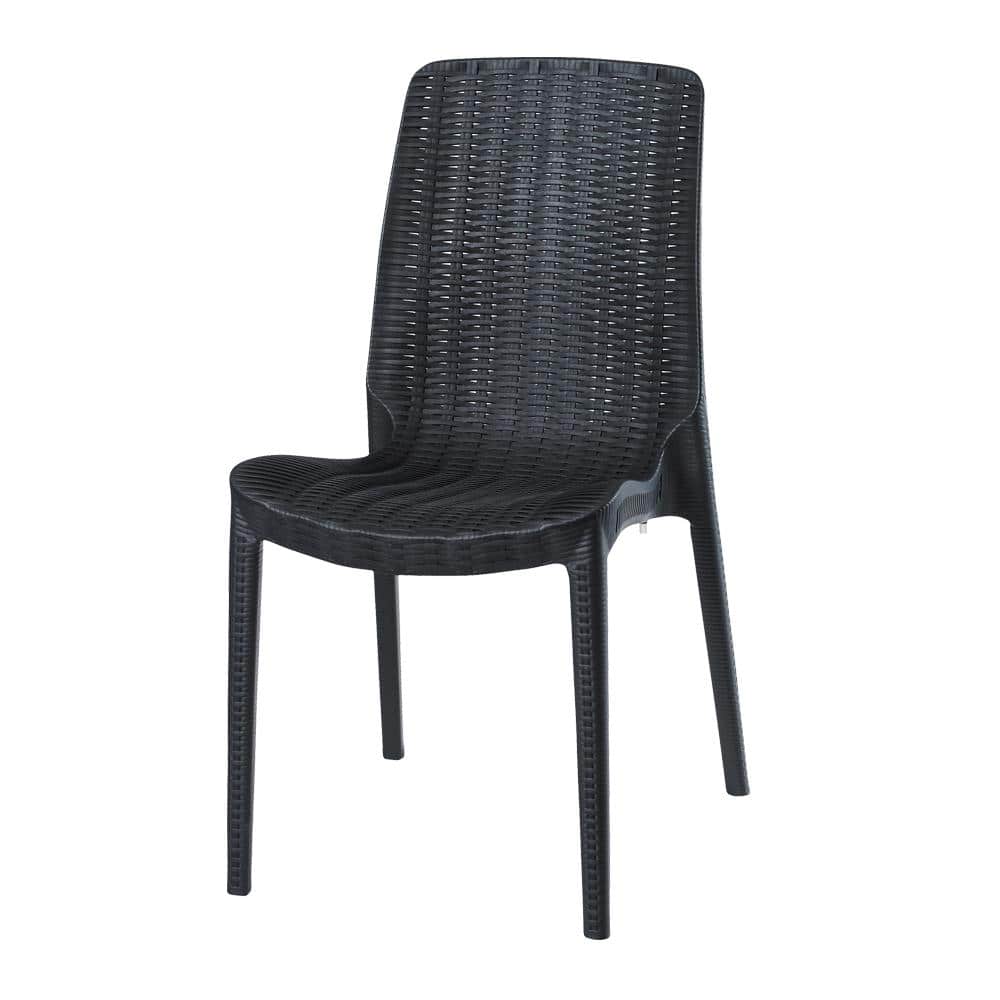 Black Resin and Rattan Armless Dining Chair