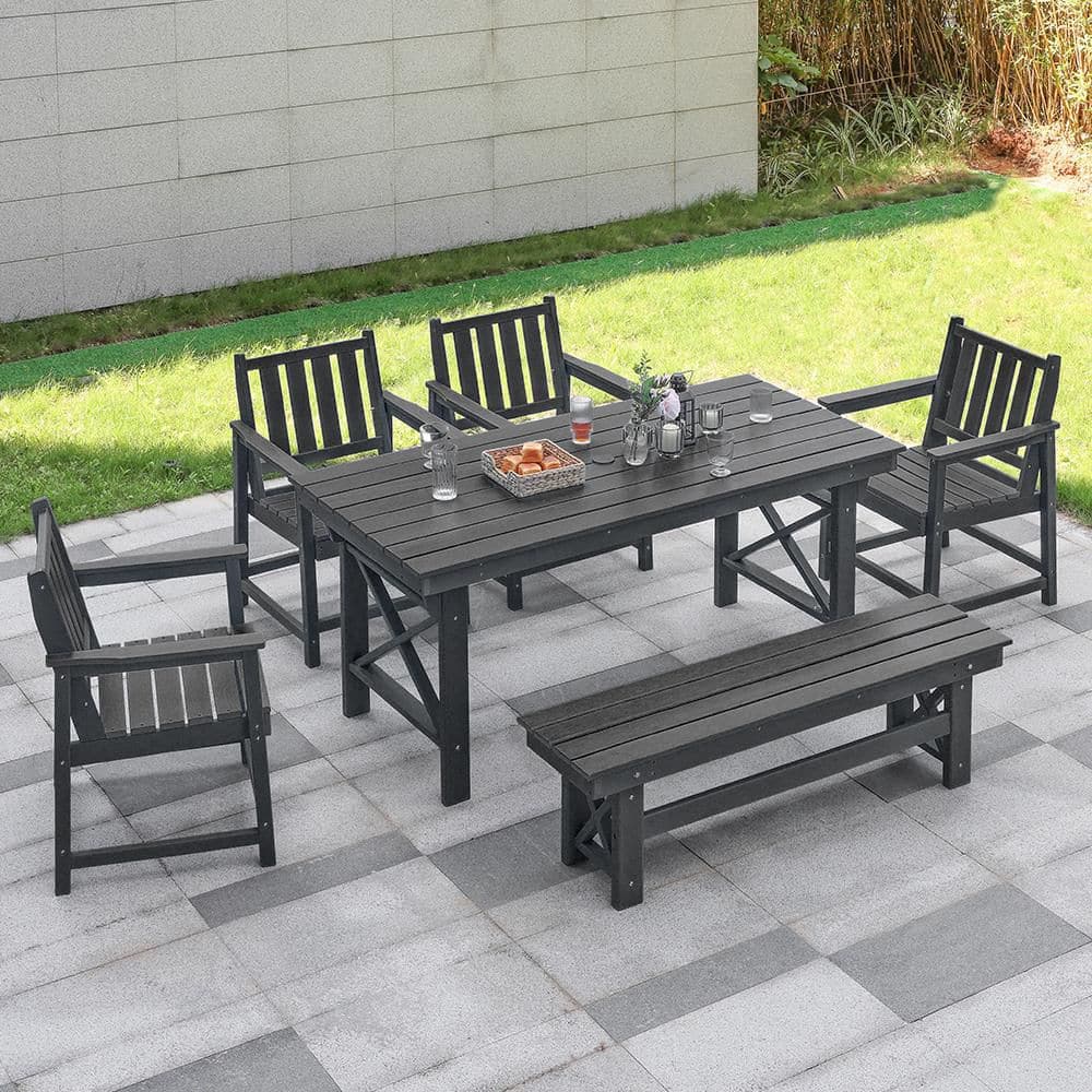 CikaCika HDPE 6-Piece Plastic Standard Height Outdoor Dining Set
