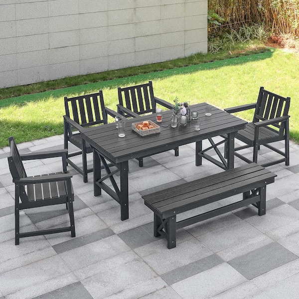 CikaCika HDPE 6-Piece Plastic Standard Height Outdoor Dining Set