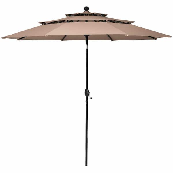 Gymax 10 ft. 3-Tier Aluminum Market Patio Umbrella Sunshade Shelter Double Vented in Beige