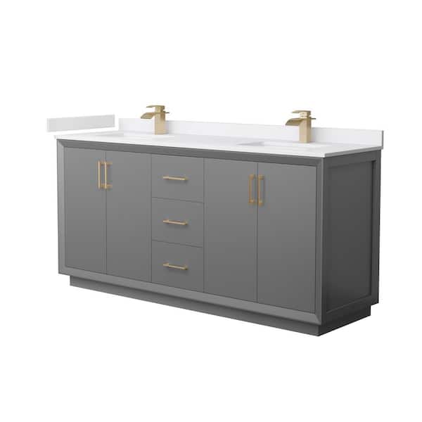 Wyndham Collection Strada 72 in. W x 22 in. D x 35 in. H Double Bath Vanity in Dark Gray with White Cultured Marble Top