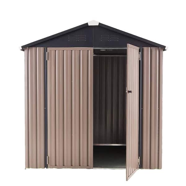Brown 6 ft. W x 6 ft. D Metal Shed, Outdoor Storage Cabinet with 2-Door (36 sq. ft. )