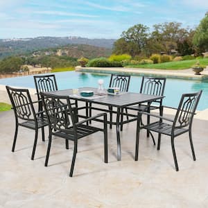 7-Piece Metal Patio Outdoor Dining Set with 6 Dining Chairs and Slat Table