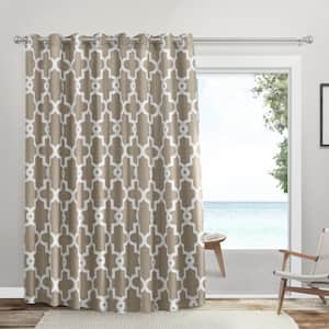 Ironwork Patio Taupe Ogee Woven Room Darkening Grommet Top Curtain, 108 in. W x 84 in. L