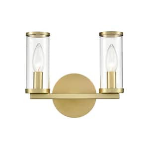 Revolve 10 in. 2 Light 60-Watt Clear Glass/Natural Brass Vanity Light