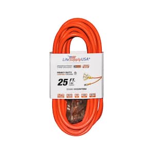 25 ft. 12-Gauge/3 Conductors, 3-Outlet 3-Prong, SJTW Indoor/Outdoor Extension Cord with Lighted End Orange (1-Pack)