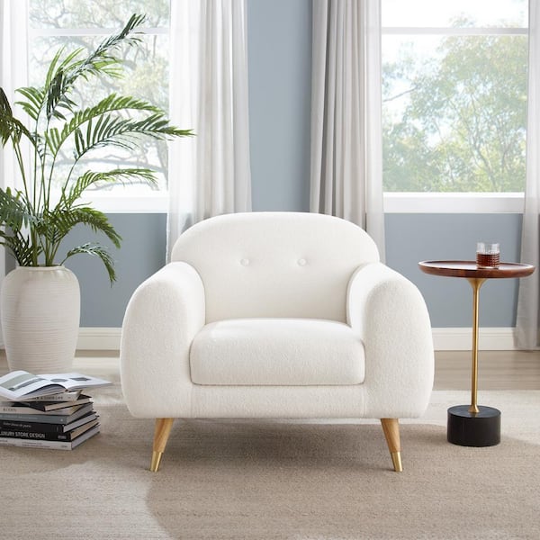 MINIMORE Iris White Wool Upholstery Barrel Accent Chair