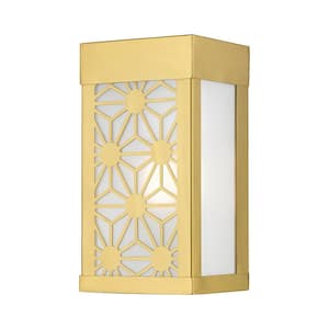 Hammond 8.5 in. 1-Light Satin Gold Outdoor Hardwired ADA Wall Lantern Sconce with No Bulbs Included