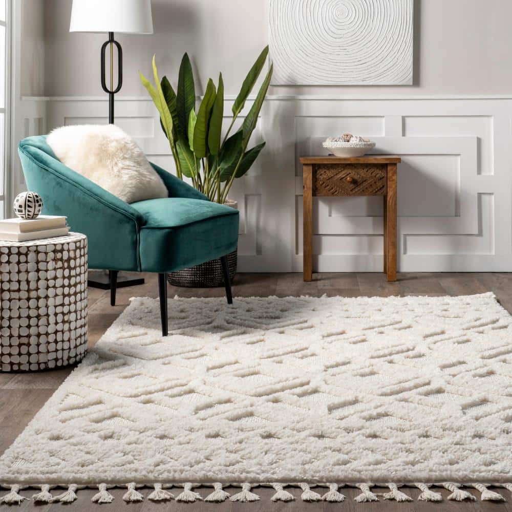 Cream Braided Synthetic Rectangular Area Rug 4' x 6'