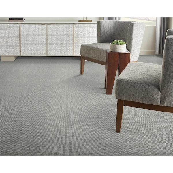 Sand Harbor Ivory/Coast Blue 12 ft. 27 oz. Wool Loop Installed Carpet