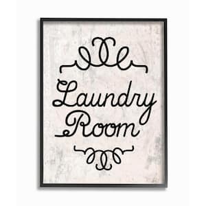 16 in. x 20 in."Black on White Washed Texture Laundry Room Cursive Typography" by Daphne Polselli Framed Wall Art