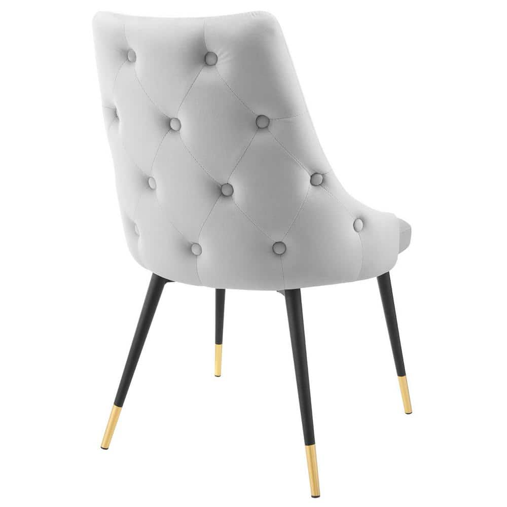 Light Gray Velvet Tufted Dining Side Chair with Gold Accents