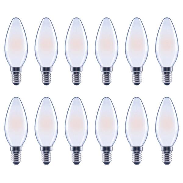 EcoSmart 40-Watt Equivalent B11 Candle Dimmable Frosted Glass Filament Vintage LED Light Bulb Soft White (12-Pack)