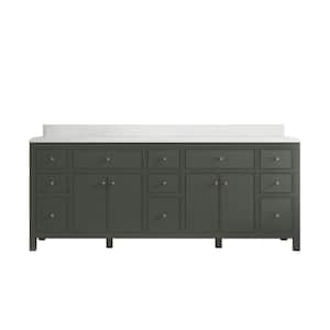 Sonoma 84 in. W x 22 in. D x 36 in. H Double Sink Bath Vanity in Pewter Green with 1.5" White Quartz Top