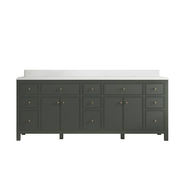 Willow Collections Sonoma 84 in. W x 22 in. D x 36 in. H Double Sink Bath Vanity in Pewter Green with 1.5 in. White Quartz Top