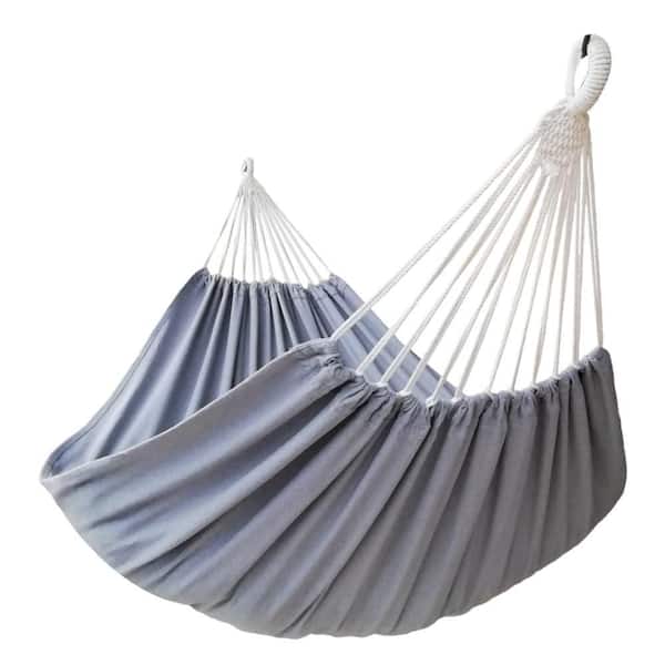11 ft. Grey Double Hammock 2 Person Extra Large, Load Capacity 600Pound Canvas Cotton Hammock for Garden, Backyard