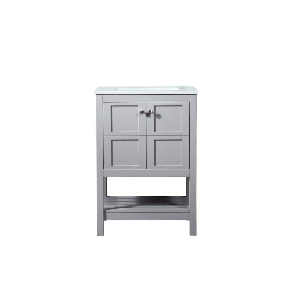 Simply Living 24 in. Single Bathroom Vanity in Grey with Quartz Vanity Top 